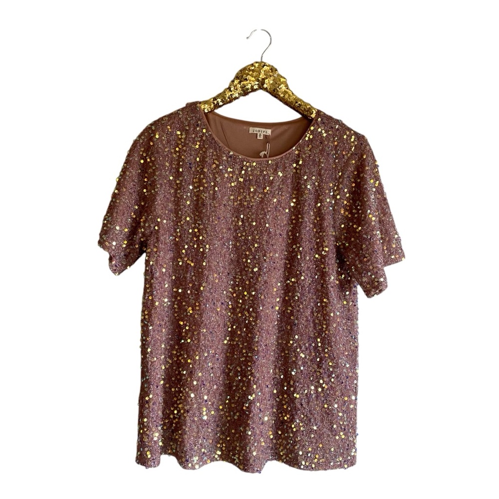 NWT Sequin Embellished Sequin Taupe Rose Gold Top